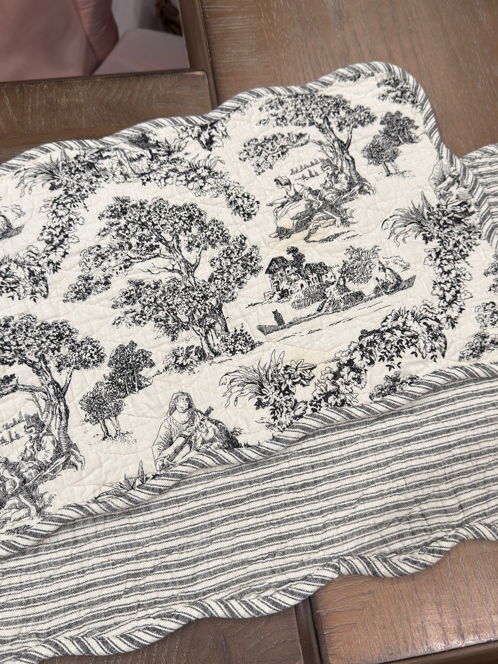 Black Toile French country pattern quilted table runner 69" x 12 1/4"